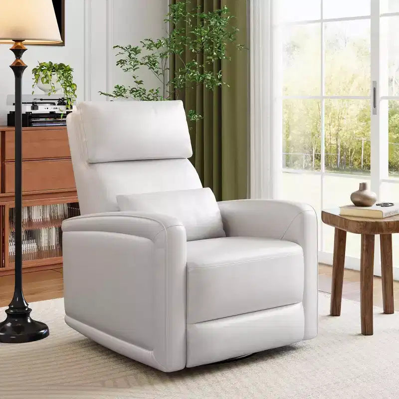 COZONY Manual Recliner Chair w/ Swivel and Rocker, Adjustable Backrest and Footrest, Faux Leather Armchair for Living Room
