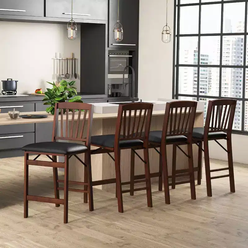 Costway Set of 4 Counter Height Chairs Folding Kitchen Island Stool w/ Padded Seat