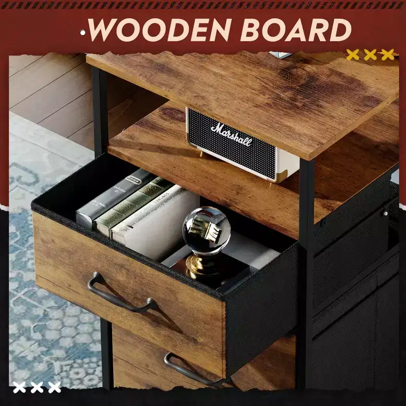 Filing Cabinet 2 Drawer Mobile with Open Storage Shelf, Rolling Printer Stand for Home Office, Fits A4 Size, Rustic Brown Wood Grain