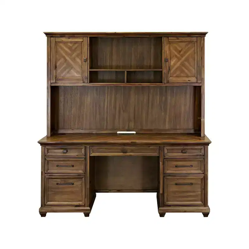 Martin Furniture Porter Traditional Wood Hutch With Doors Brown: 44" High, No Assembly, 68.5" Wide