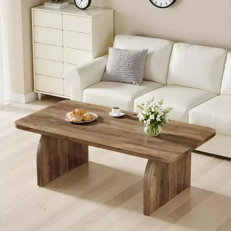 Versatile Low-Profile Table for Coffee, Tea & Cocktail Use, Farmhouse Rustic Wood Grain