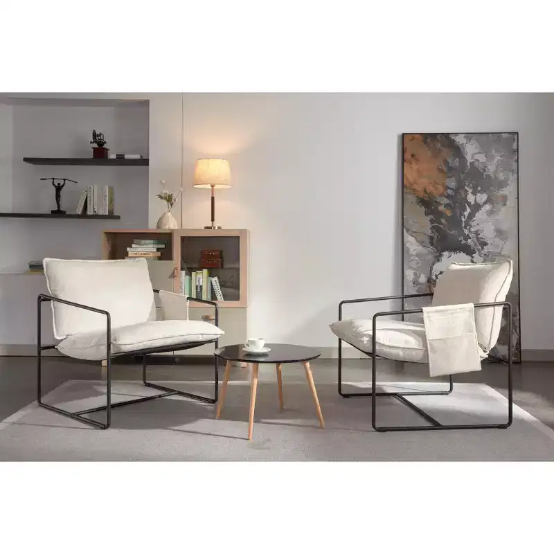 Set of 2 Modern Accent Chair with Arm Pockets, Upholstered Armchair with Metal Frame for Living Room and Bedroom 4W - ModernLuxe