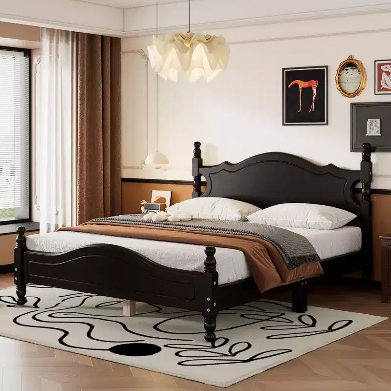 Bellemave Rustic Retro Bed Frame Queen Size, Queen Size Bed Frame with Headboard, Black
