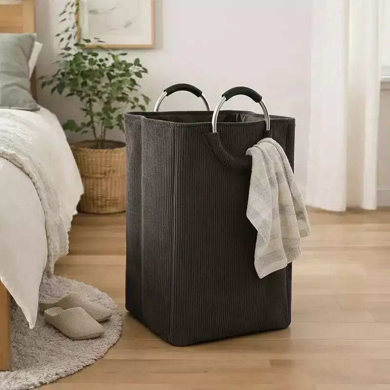 Evideco French Home Goods Corduroy Laundry Basket 55L Charcoal Gray
