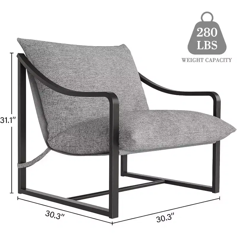COZONY Modern Accent Chair, Metal Frame Reading Chair Armrest Soft Foam Cushion 280 LBS Upholstered Sling Chair for Living Room Bedroom Lounge