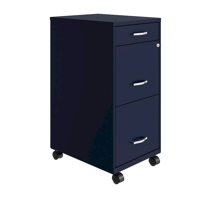 18 Deep 3 Drawer Mobile Metal File Cabinet, Navy