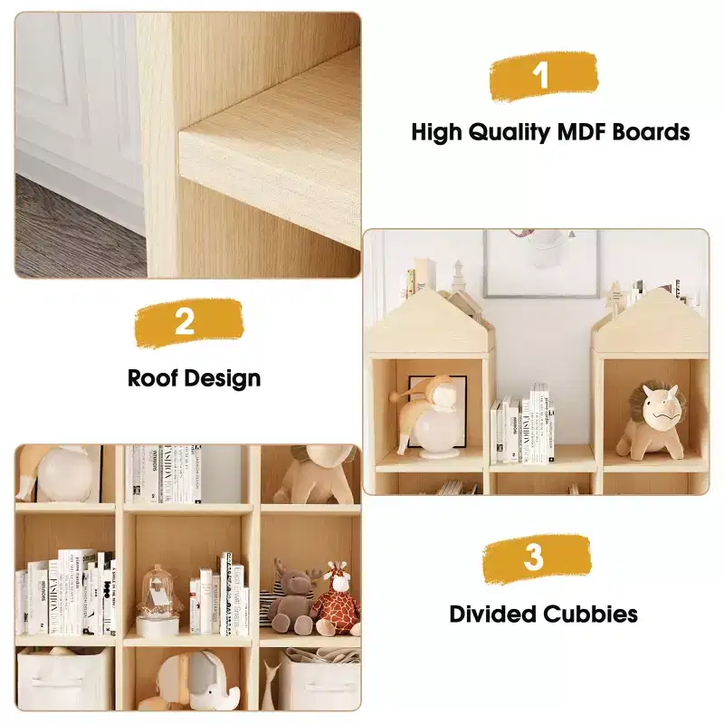 8-Cubby Kids Bookshelf Wooden Toy Storage Organizer Bookcase Toddlers Playhouse Cabinet Shelf for Kids Toy Shelf for Playroom, Nursery, Kids Room