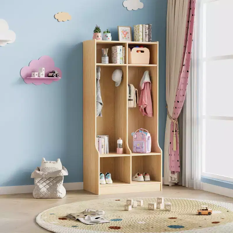 2-Section Classroom Coat Locker - Daycare Cubby Storage with 4 Cubbies & 4 Hooks for School, Home, Nursery, Kindergarten