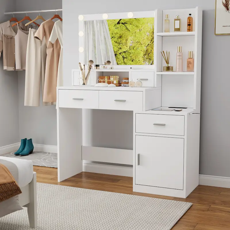 Makeup Vanity Table with Drawers and Storage Cabinet - 15.75 x 43.31 x 55.91 in