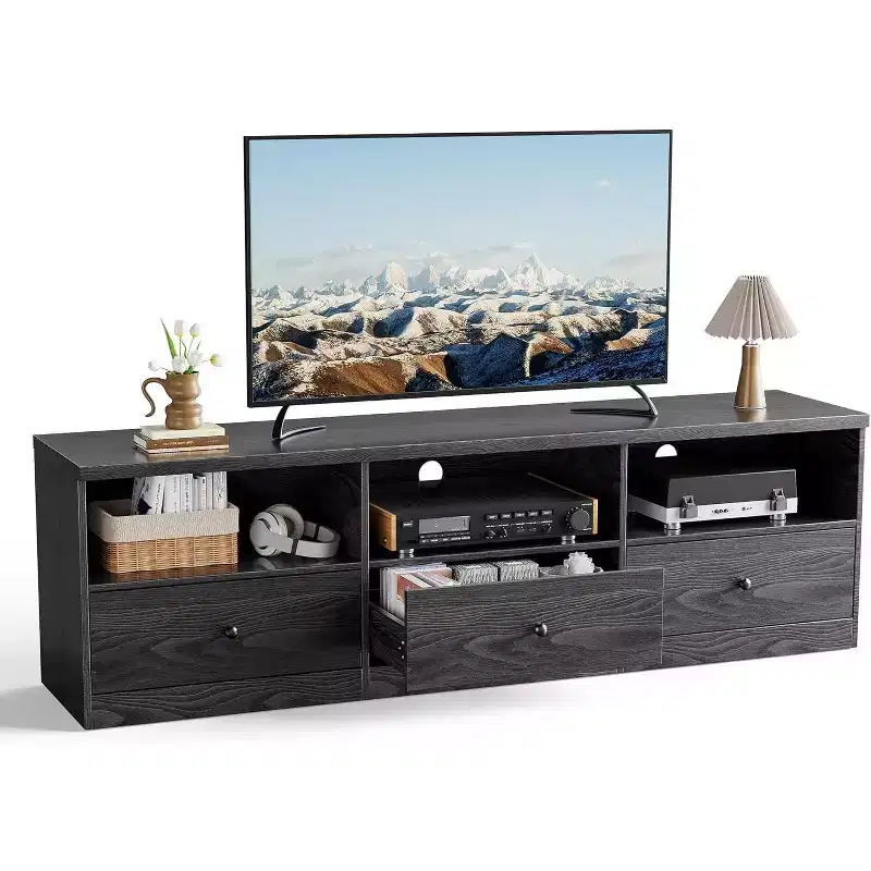 Mid Century Modern TV Stand with Sliding Barn Doors, Entertainment Center with Storage for Living Room