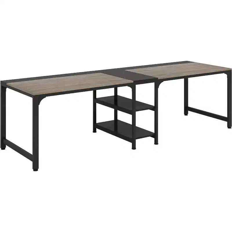 Tribesigns 90.6 Double Desk with Storage Shelf, Two Person Computer Desk for Home Office