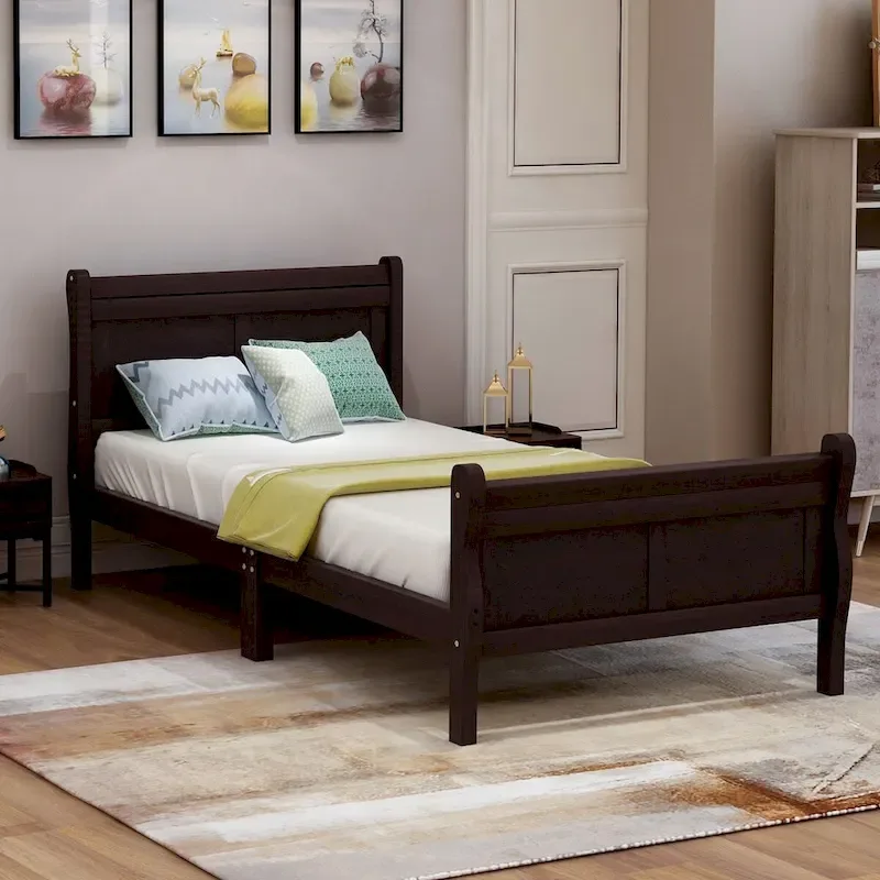 Wood Platform Bed with Headboard, Footboard and Wood Slat Support