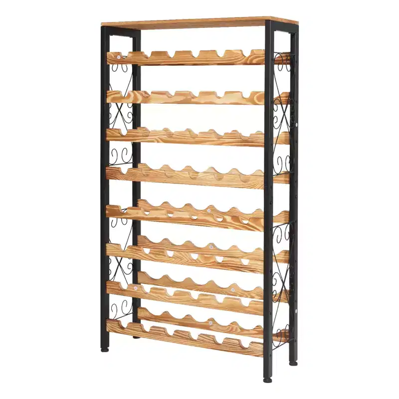 VEVOR 48 Bottle Wine Rack,8-Tier Iron Wine Bottle Holder With Wood Table Top,Freestanding Floor Display Wine Storage Shelves, Black