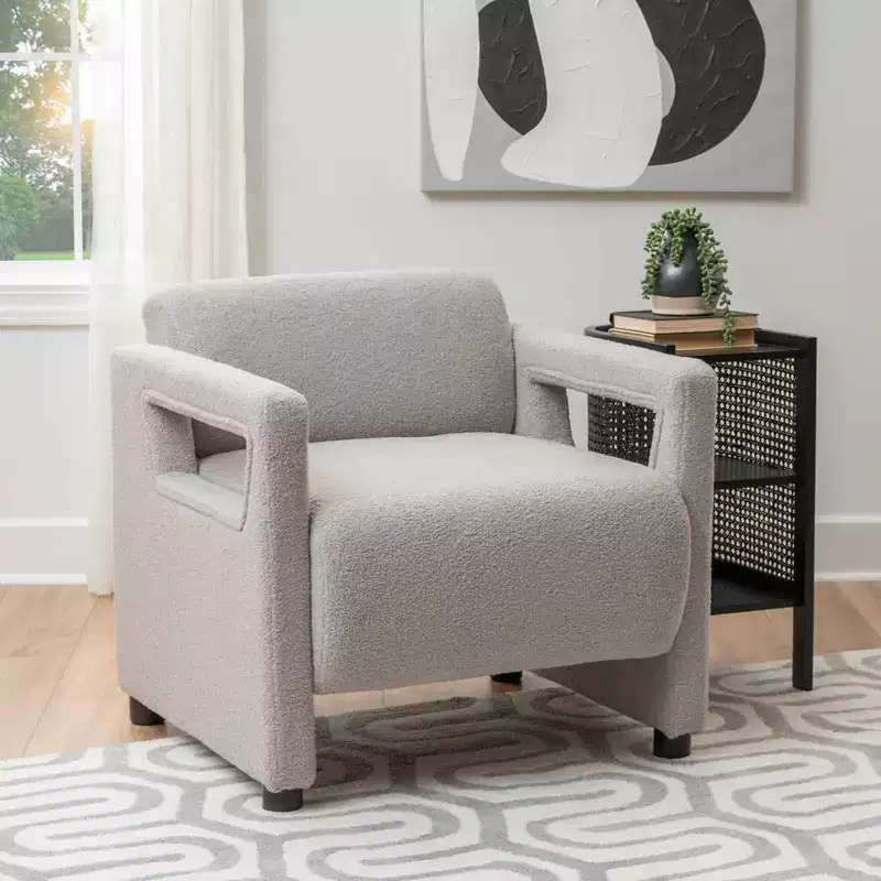 Linon Landon Faux Shearling Accent Chair Light Gray