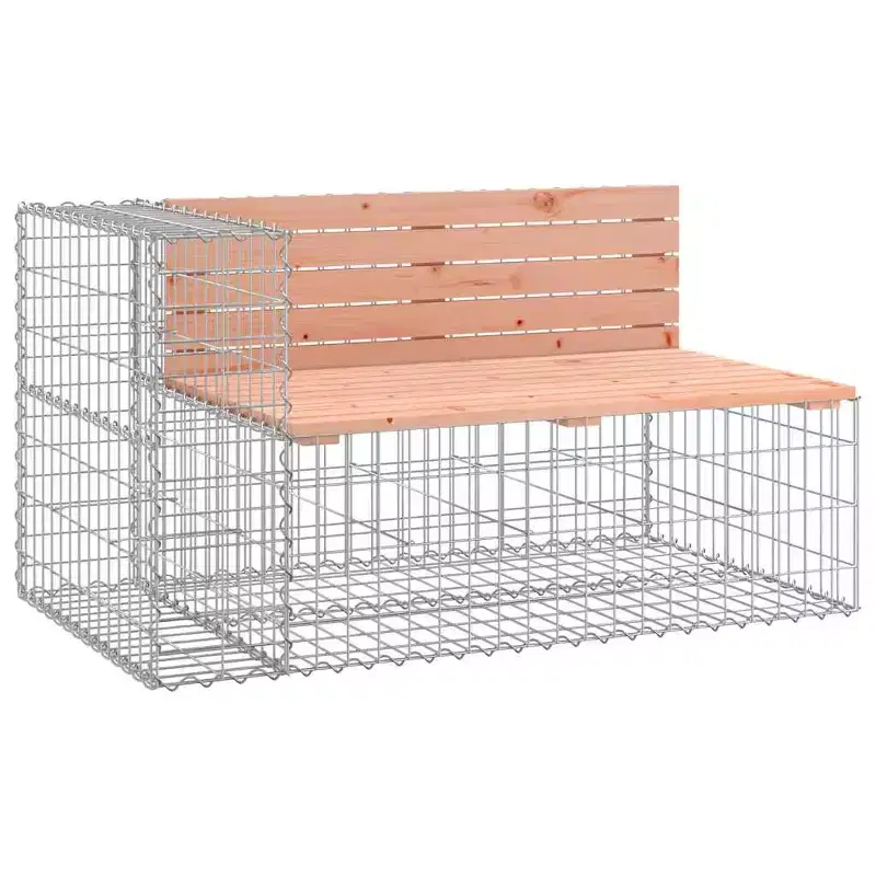 Garden Bench With Gabion Basket Natural brown wood and grey steel