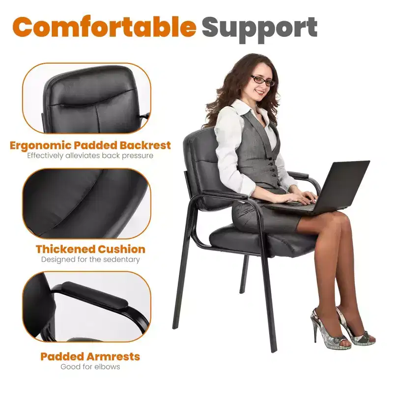 Okak Modern Office Chair with Padded Armrests, Computer Chair with Metal Frame, Faux Leather Comfy Chair for Reading Room, Study, Office