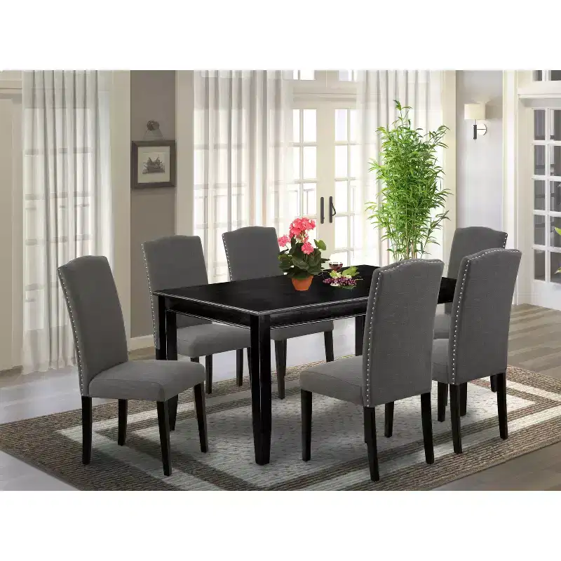 HomeStock Modern 7 Piece Dining Table Set Black