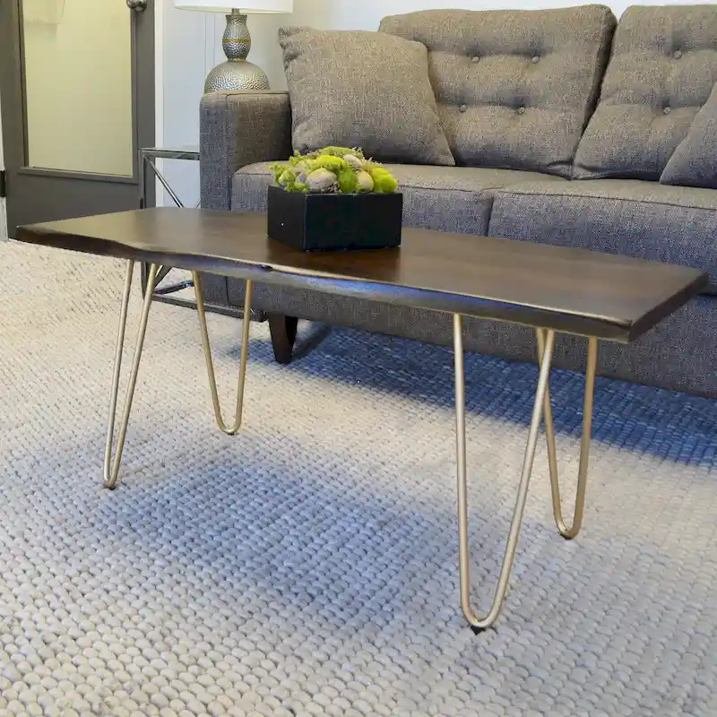 Seti Live Edge Coffee Table/Bench - Elm Top - Gold Base