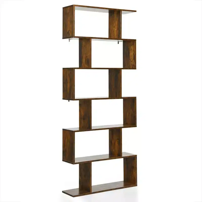 6 Tier S-Shaped Bookshelf Storage Display Bookcase Coffee