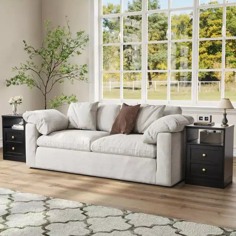 Modern Nightstand with Door & Open Shelf