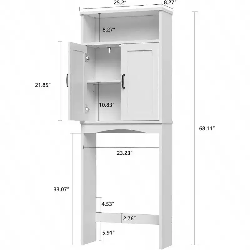 Over Toilet Storage Cabinet Space Saver Shelf White Bathroom Organizer with Adjustable Shelf and Double Doors
