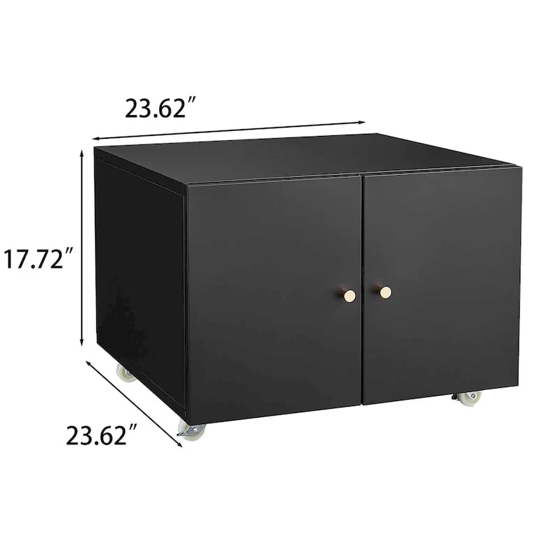 2-Door Mobile Printer Cabinet with 4 Wheels & Adjustable Shelf – Black, Steel, Magnetic Closure