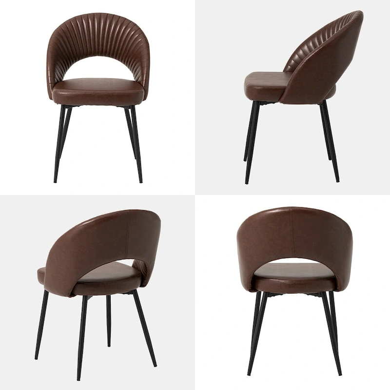 Glitzhome Mid-Century Modern Quilted PU Leather Dining Side Chair with Metal Tapered Legs
