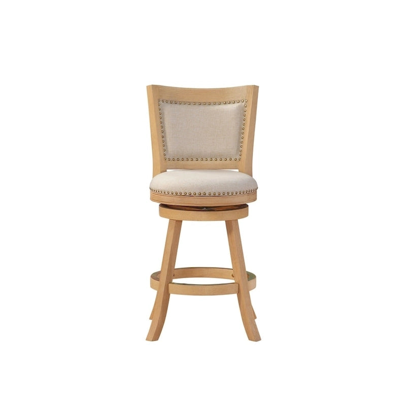 High Back Swivel Counter Stool with Linen Cushion and Wood Frame