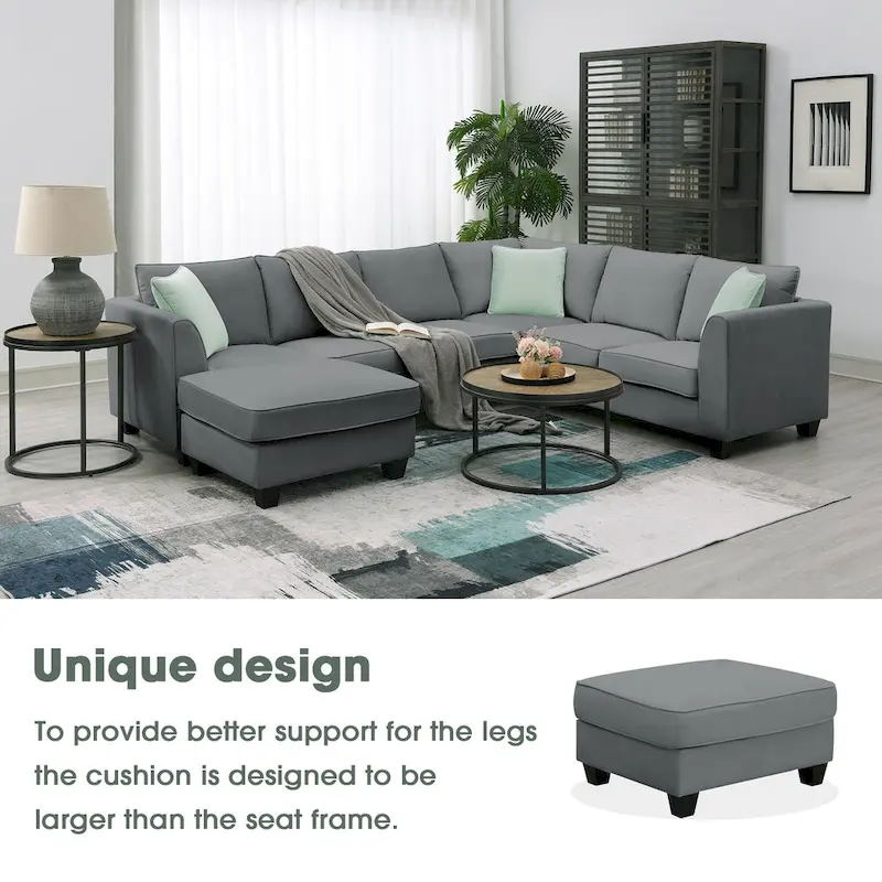 Modern Sectional Sofa with Ottoman, Modular, Spacious