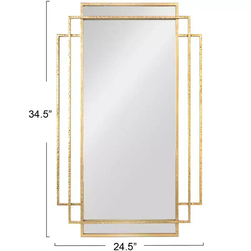 Storied Home Metal Wall Mirror with Geometric Framework, Gold
