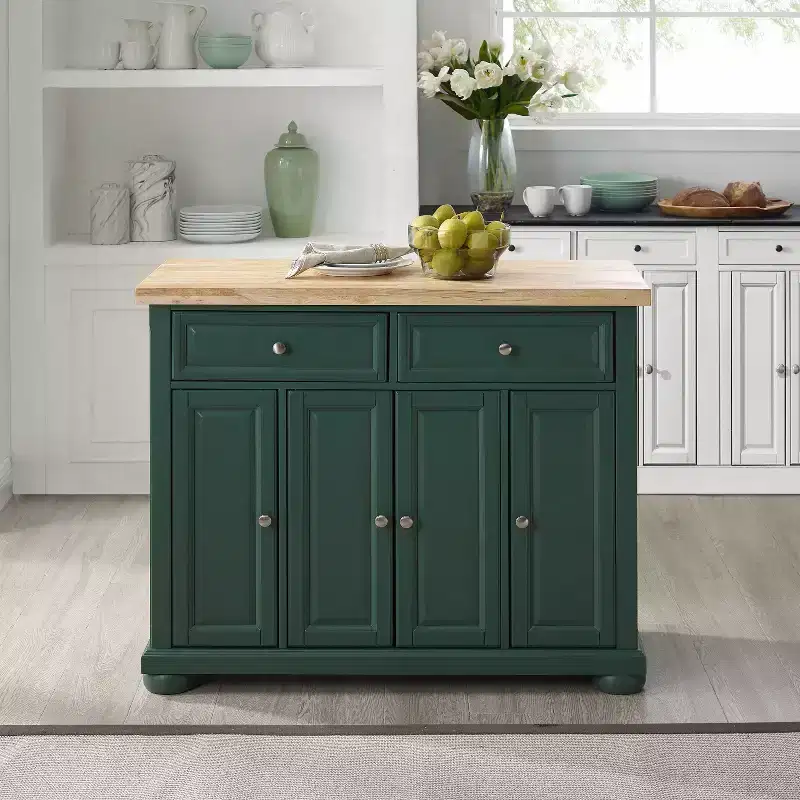 Kitchen Island Cart with Storage, 6 Shelves, 4 Doors, 2 Drawers, Casters, Wood Veneer, 42