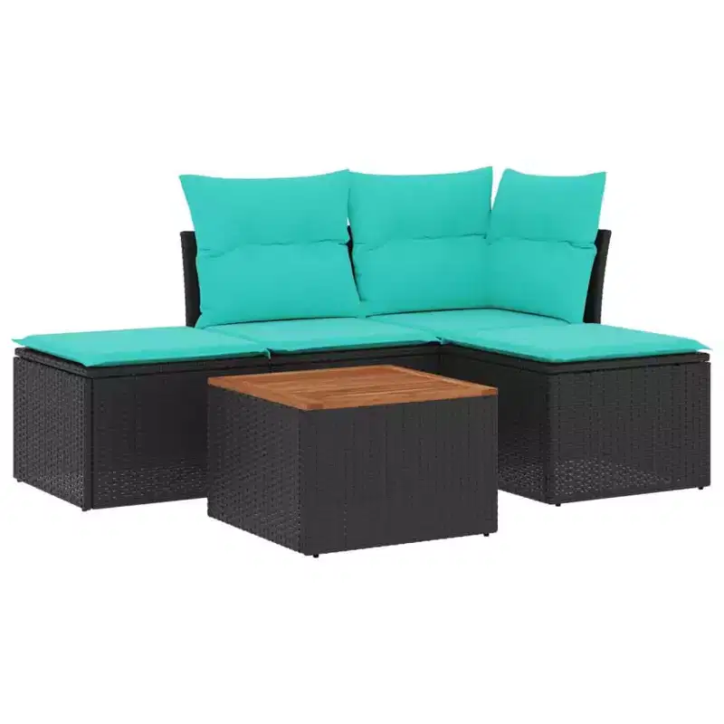 vidaXL 5 Piece Patio Sofa Set with Cushions Black Poly Rattan