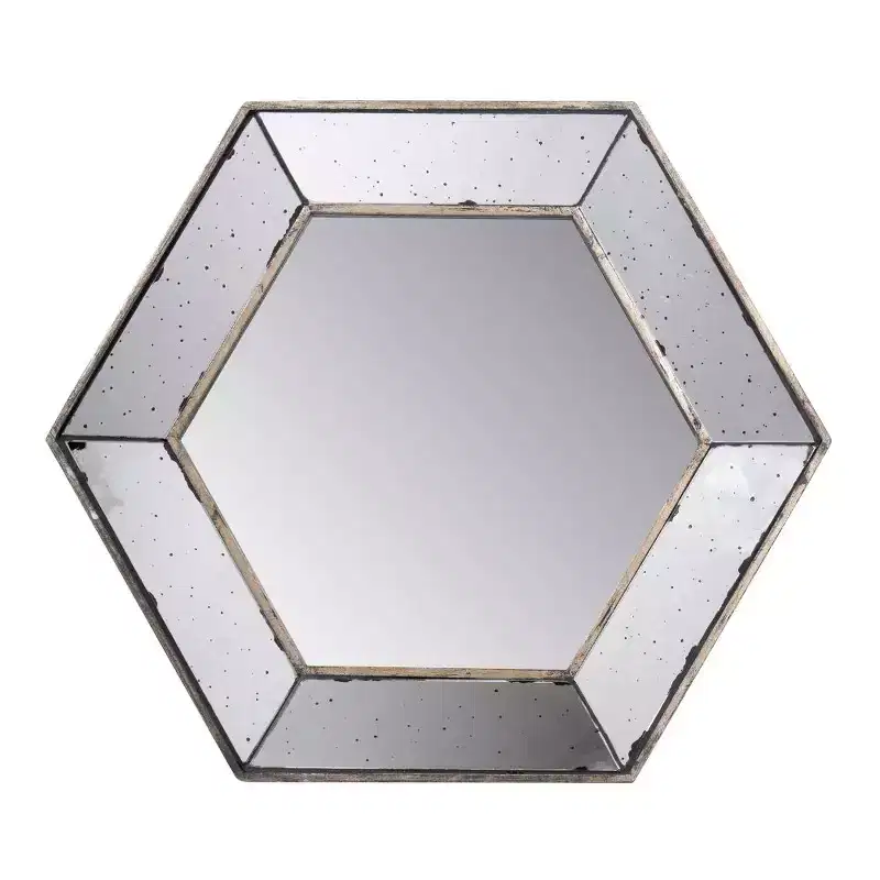 MAYEERTY 21 x 18 Hexagon Wall Mirror with Silver Finish, Home Decor Mirror for Living Room, Entryway, Bedroom