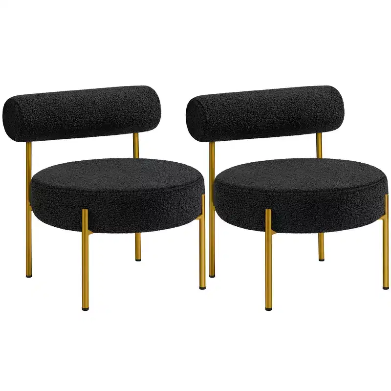 Yaheetech Set of 2 Boucle Fabric Accent Chair with Gold Metal Legs for Living Room, Bedroom, Lounge