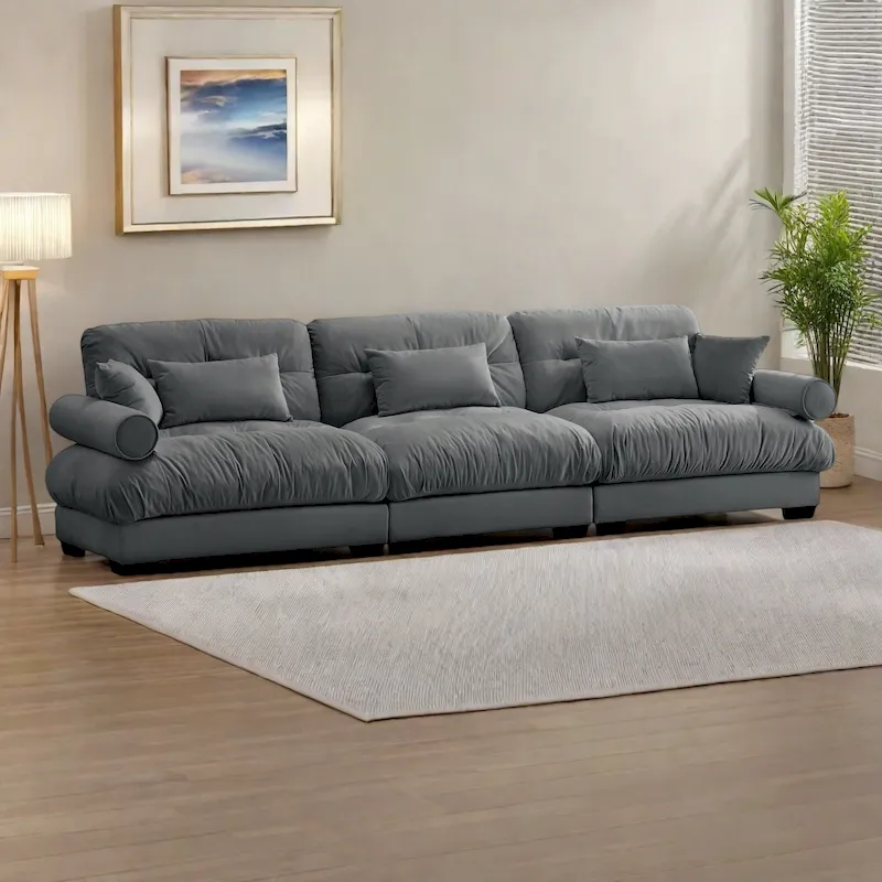 Velvet Modular 5-Seat Sofa with Sectional Cushions and Bolster Armrests