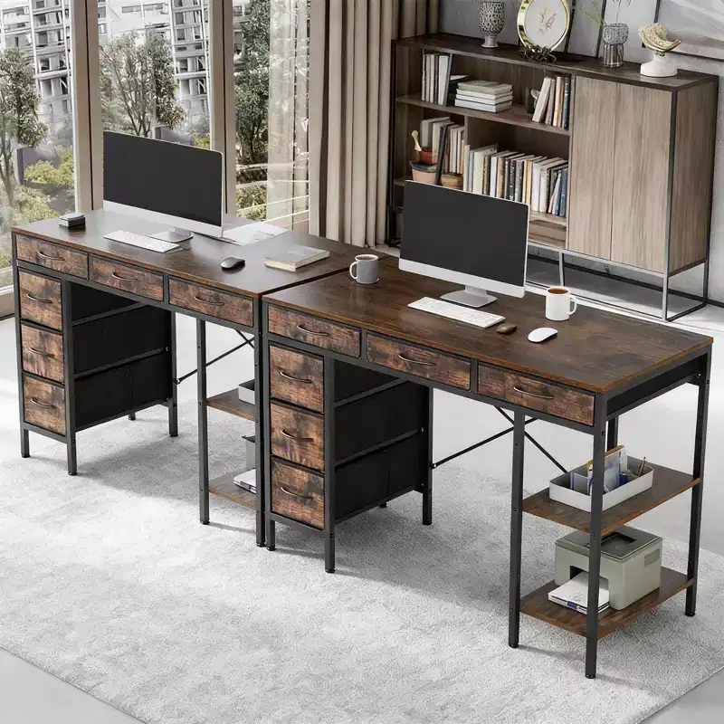 Computer Desk with 6 Fabric Drawers & Adjustable Storage Shelf - Sturdy Metal Frame Home Office Gaming Desk