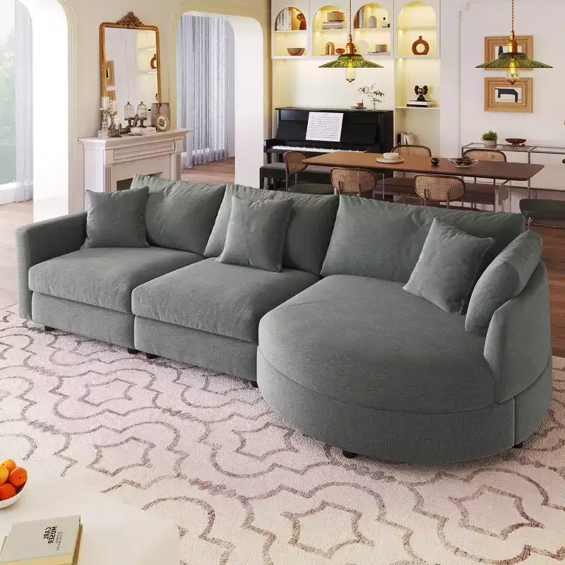 105.5 Upholstered Combination Sofas with Three Pillows and Curved Seat-ModernLuxe