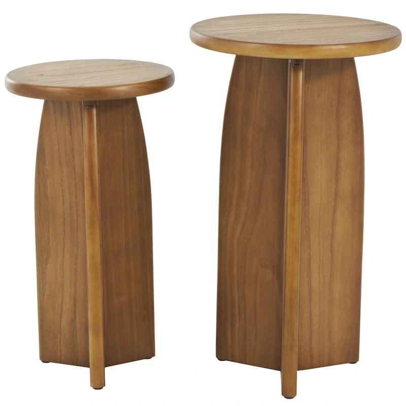 Wood Pedestal Side End Accent Table - Set of 2 Black or Brown - Roche River Decor