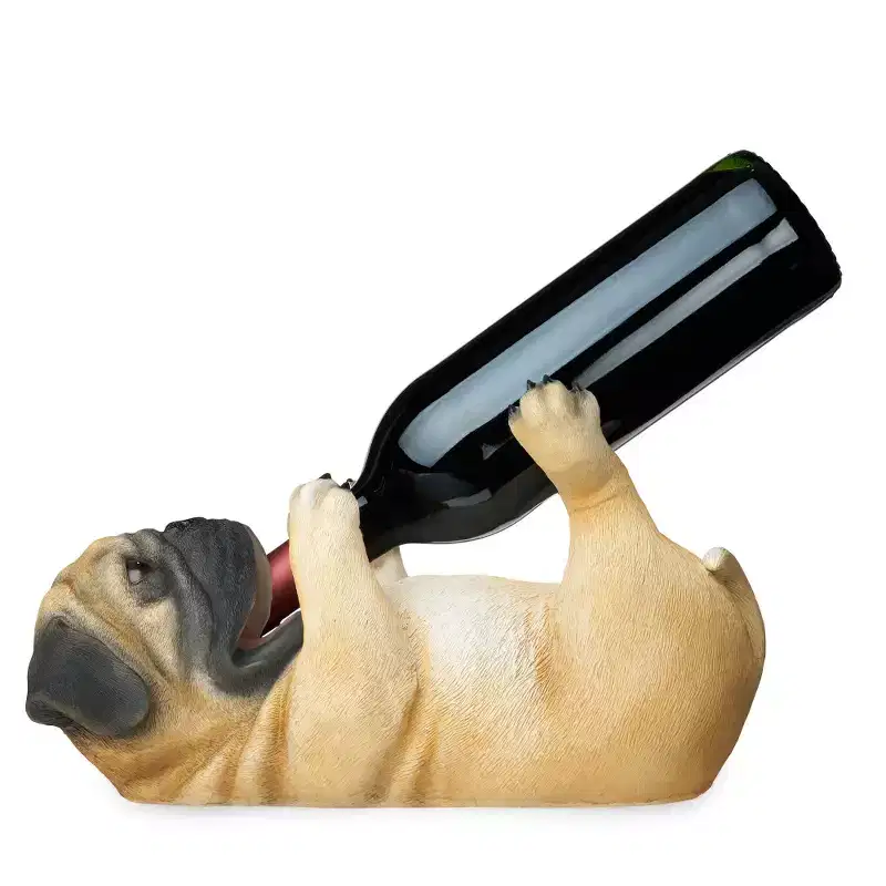 True Pug Polyresin Wine Bottle Holder, Cute Dog Wine Holder, Animal Wine Rack, Kitchen Decor, Home Bar Gifts, Holds 1 Standard Wine Bottle, Set of 1