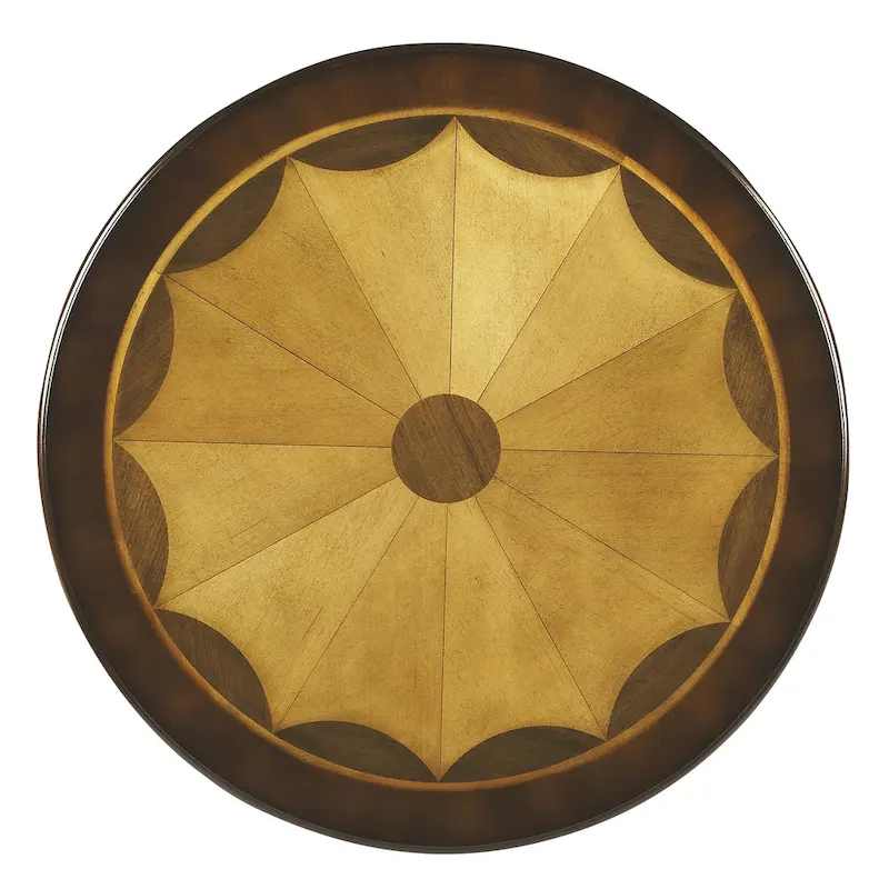 Traditional Round Wooden Pedestal Table in Cherry Finish - Dark Brown