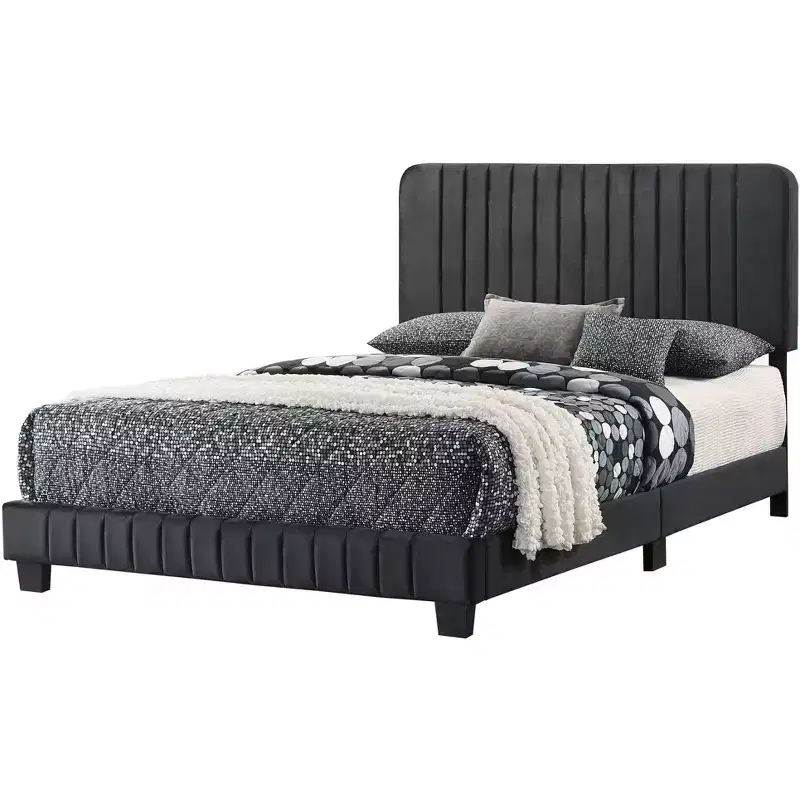 Passion Furniture Lodi Velvet UpholsteChannel Tufted Queen Panel Bed