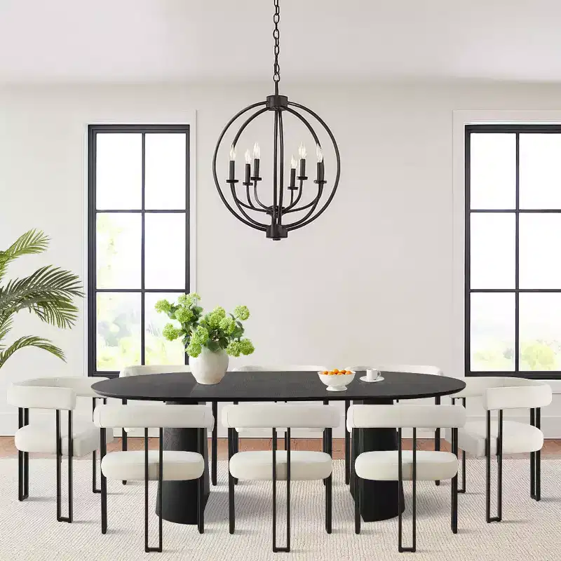 47-83 Extendable Dining Table Set for 8, Black Table and 8 Velvet Armchairs with Sleek Metal Legs, Ideal for Gatherings