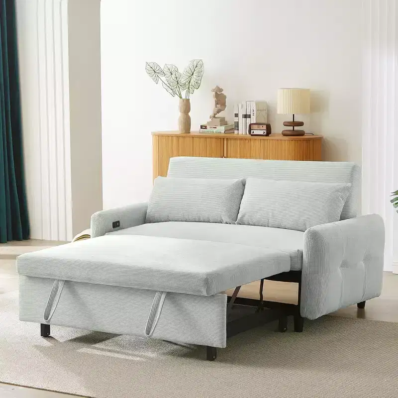 Multi-Angle Reclining Soft Corduroy Sofa Bed,3-Position Adjustable Backrest with USB Ports
