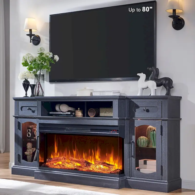 Electric Fireplace TV Stand with Storage, Fits TVs up to 80 inches