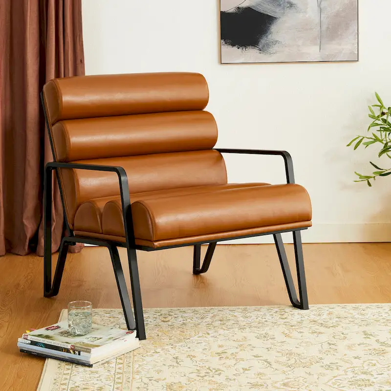 Glitzhome 26.75W Modern Comfy PU Leather Accent Chair with Metal Frame