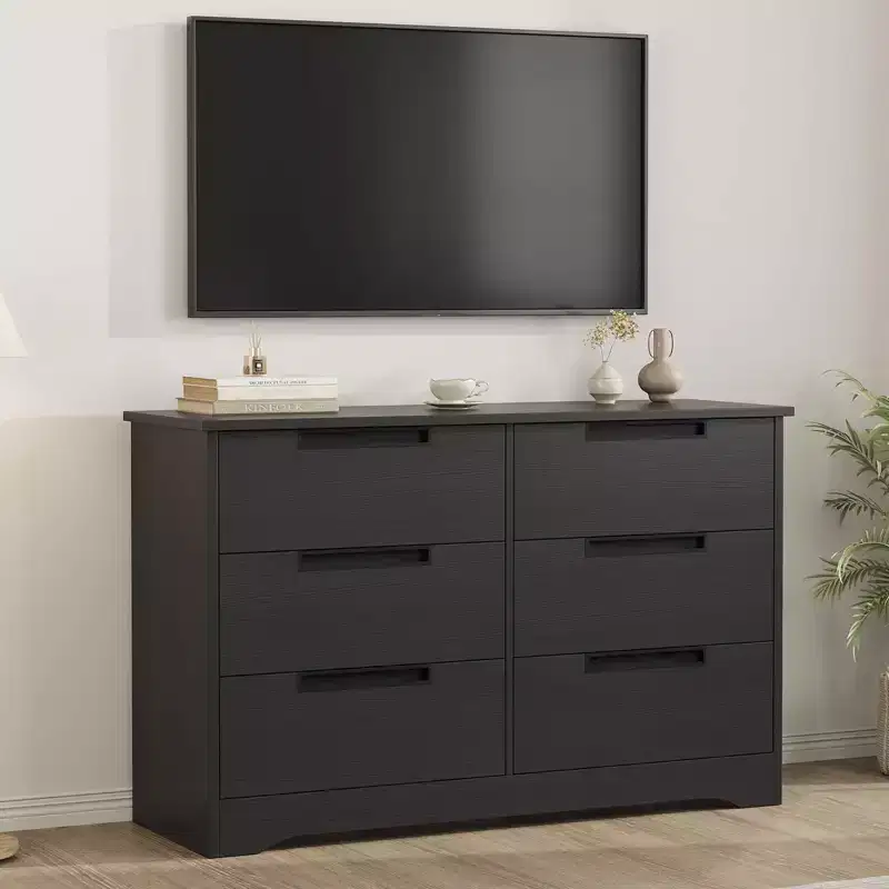 6 Drawer Dresser for Bedroom, Modern 6 Chest of Drawers with Embedded Handles Design, Wooden Dresser Organizer
