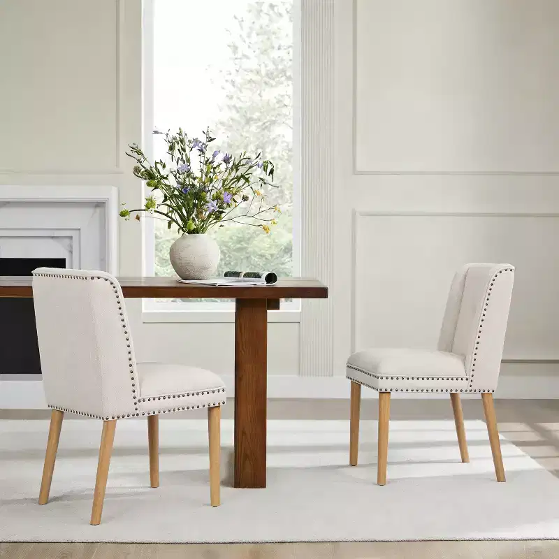 Christopher Knight Home Delph Modern Rivet Upholstered Dining Chairs with Rubber Wood Leg (Set of 2)