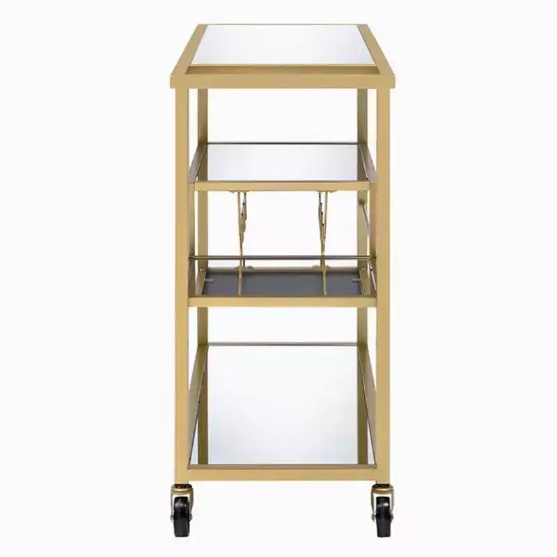 Royal Hampton Metal Framed Serving Cart with Wine Bottle Holder and Stemware, Gold and Clear