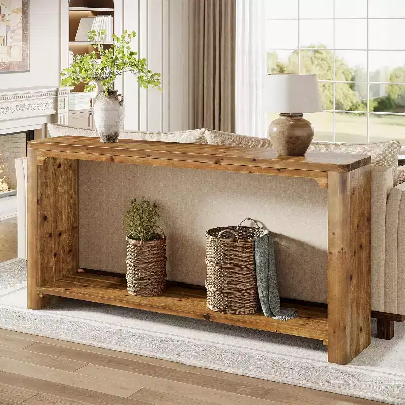 Solid Wood 2-Tier Console Table 32.68''H x 11.81''W x 62.99''D