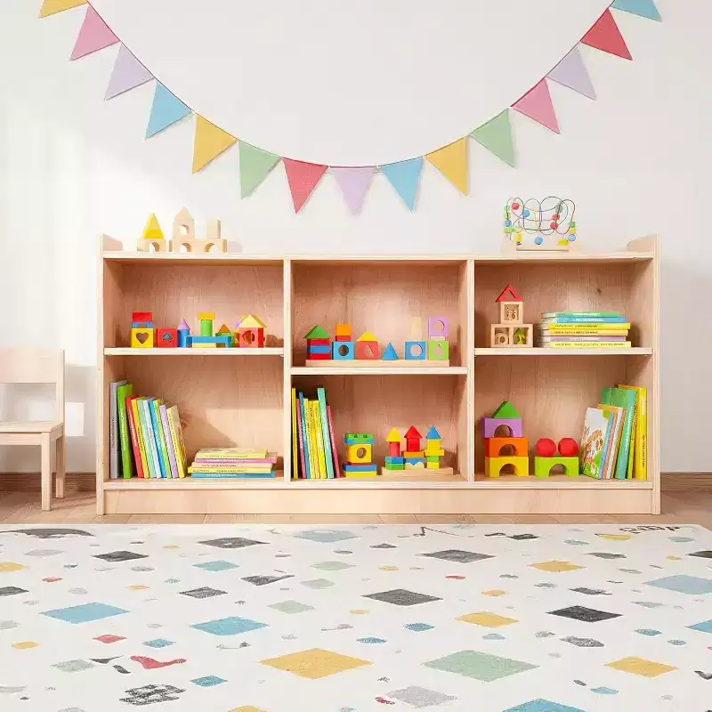Wooden Storage Shelf,5-Compartment Toy & Book Organizer with Adjustable Dividers, Natural Finish Kids' Bookcase for Playrooms, Nurseries & Classrooms